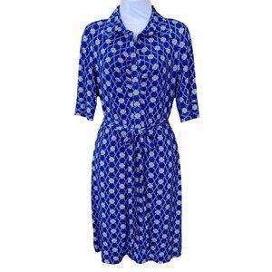 Laundry By Design Blue White Chain Medallion Print Shirt Dress Waist Tie Size 6
